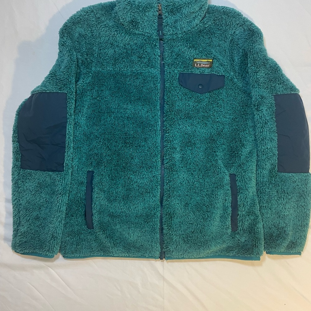 NWT L.L. Bean Teal High-Pile Fleece Jacket with Navy Accents
